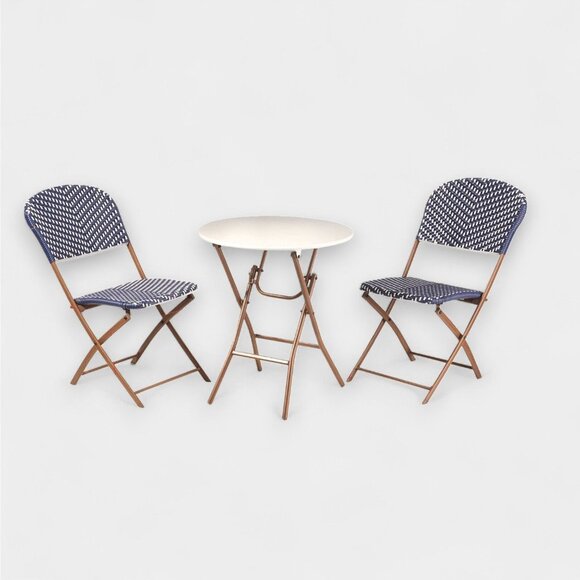 French Cafe Folding Round Patio Bistro Table White Brown Metal Frame - Threshold - Picture 5 of 8